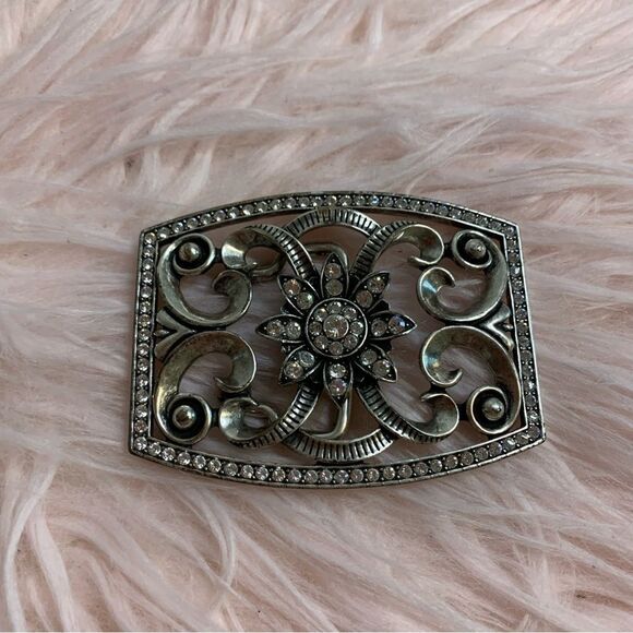 Ornate Silver Crystal Belt Buckle - Picture 1 of 5